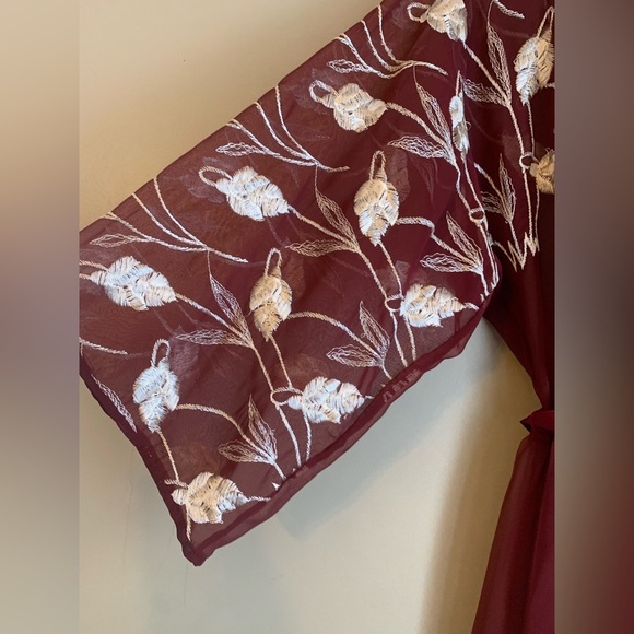 70s Victor Costa Maxi Dress sheer embroidered belted buttons down the back - Picture 3 of 11